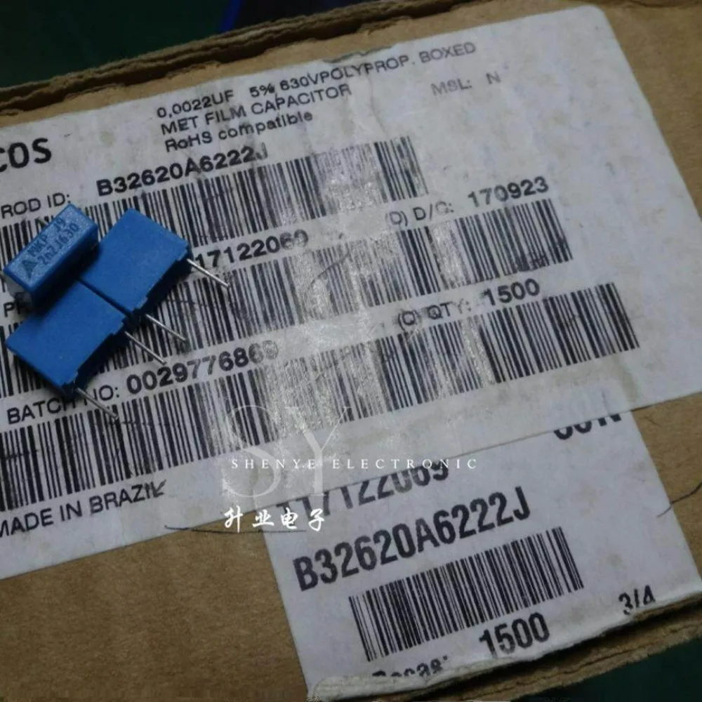 10pcs/lot EPCOS 0.0022uf/630v 2.2nf 2200pf 2n2 222 Brand New 8mm Film Capacitor B32620A6222K / B32620A6222J