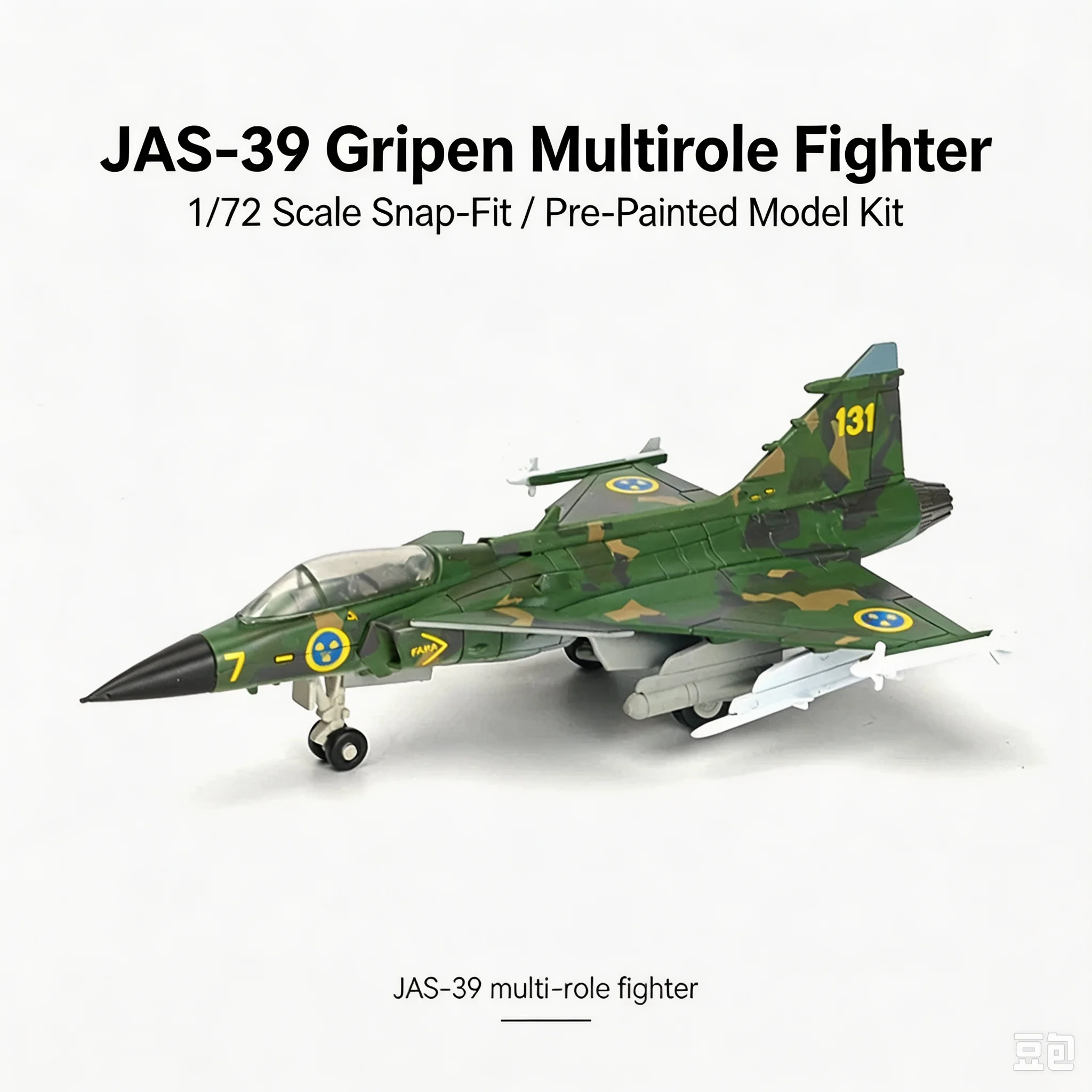 1/72 Scale JAS‑39 Gripen Multirole Fighter Snap‑Fit Pre‑Painted Assembly Model Kit Building Block Toy