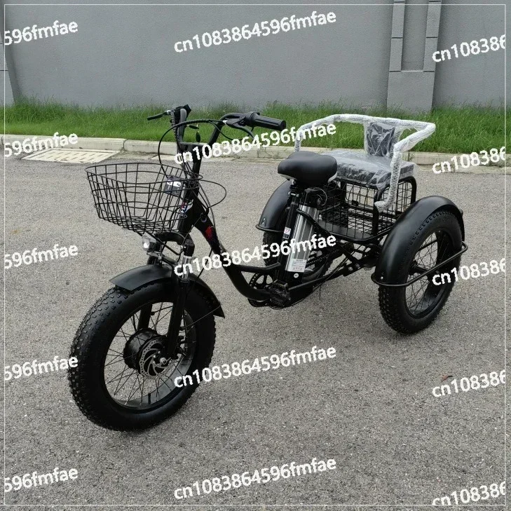 

20 Inch Fat Electric Bike 3 Wheeled Electric Tricycle with Passenger Seat for Adult 48v 500w Powerful Lithium Battery Removable