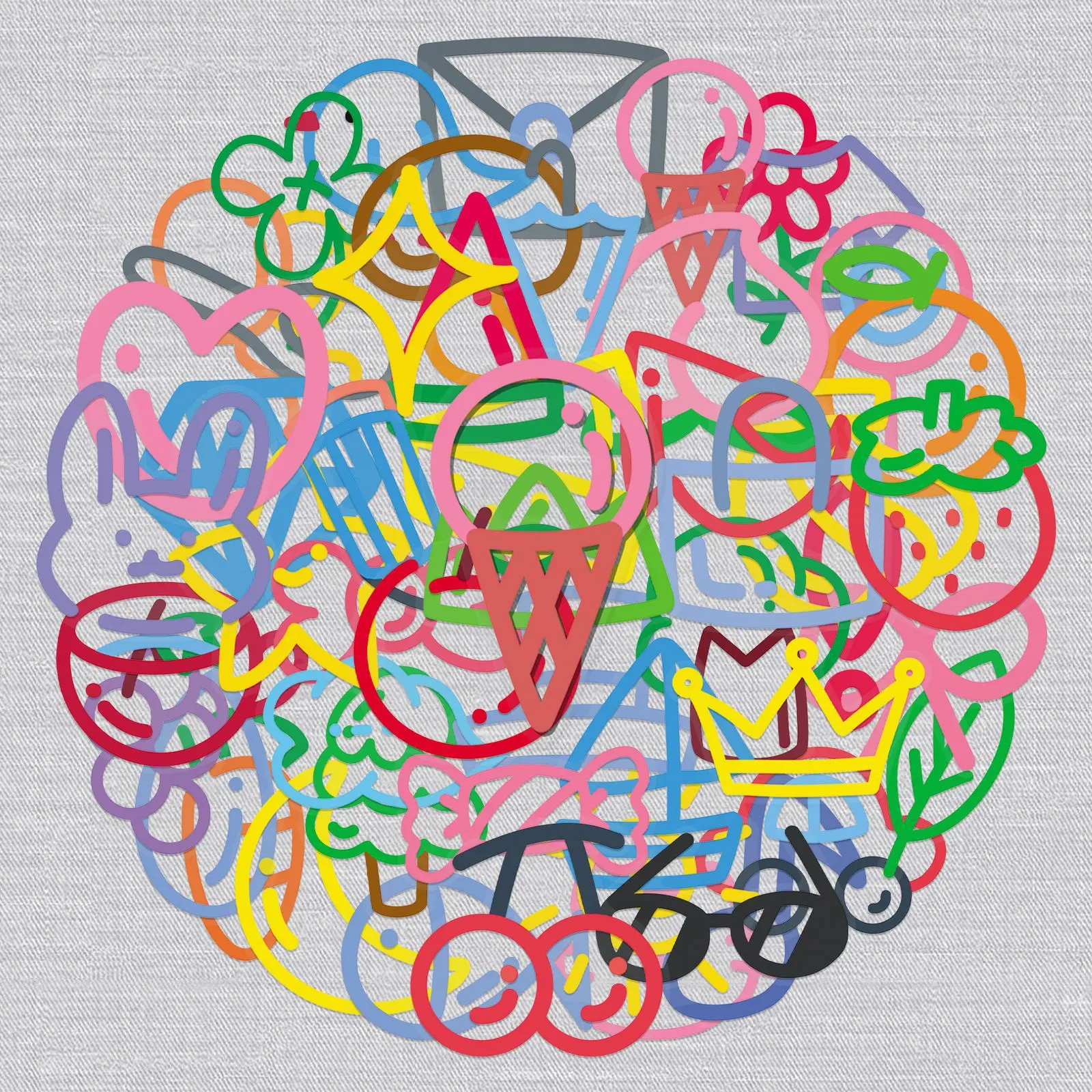 

50 PCS transparent PET stickers featuring simple doodles in color waterproof suitable for flat phones