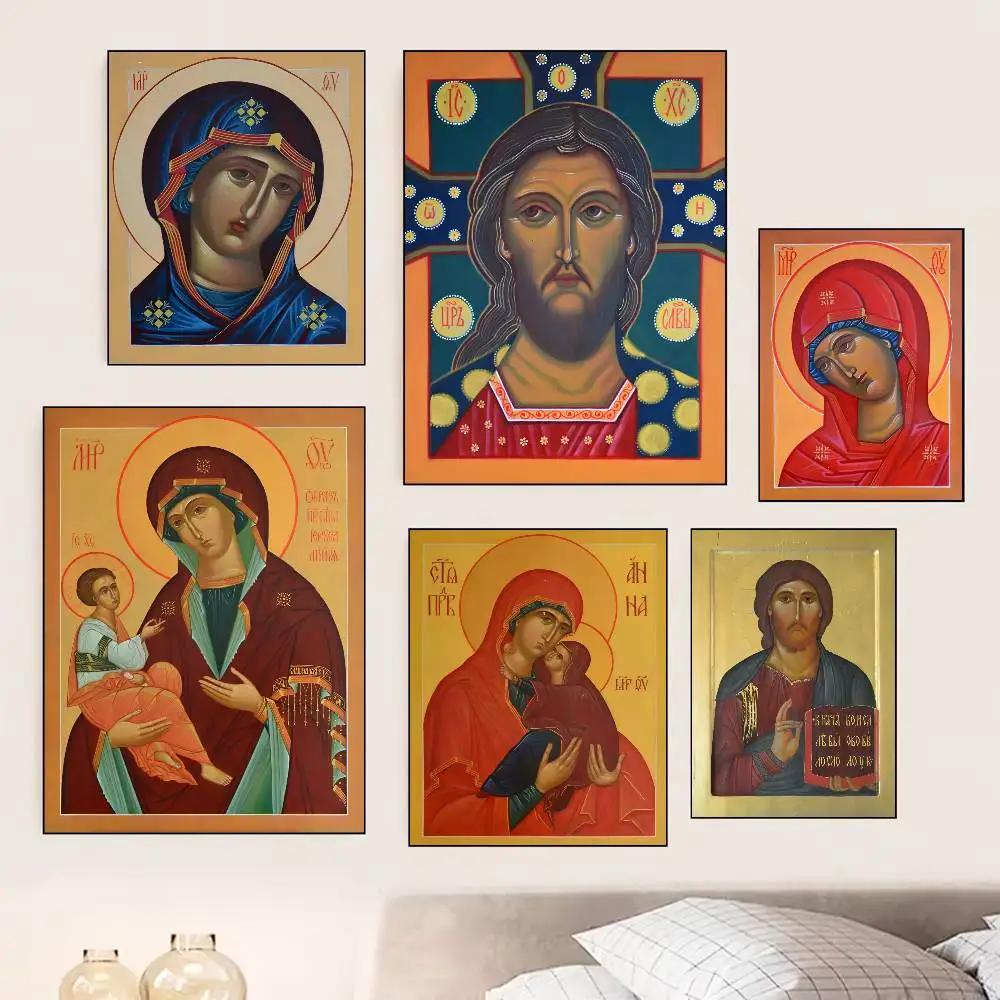 The Therapist Virgin Mary And Jesus Ikon Poster Self-adhesive Art Room Entrance Restaurant Wall Decor Art Painting