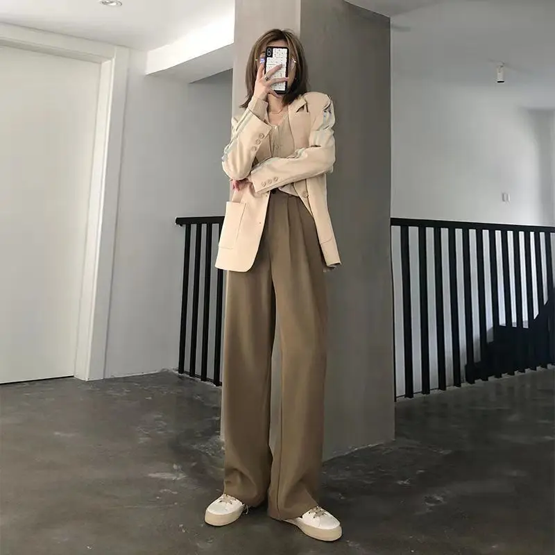 Pants Women Elegant Full Length Casual High Waist Trouser Office Temperament Autumn Pockets Korean Style All-match Female Cozy