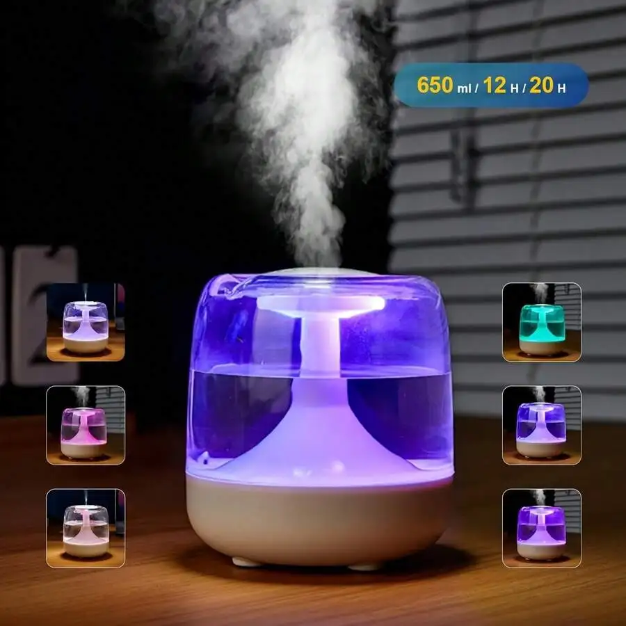 

Quiet USB-Powered Home Humidifier With Seven-Color Night Light, Dual Mist Levels, Visible Water Level, 26dB Noise, Long-Lasting
