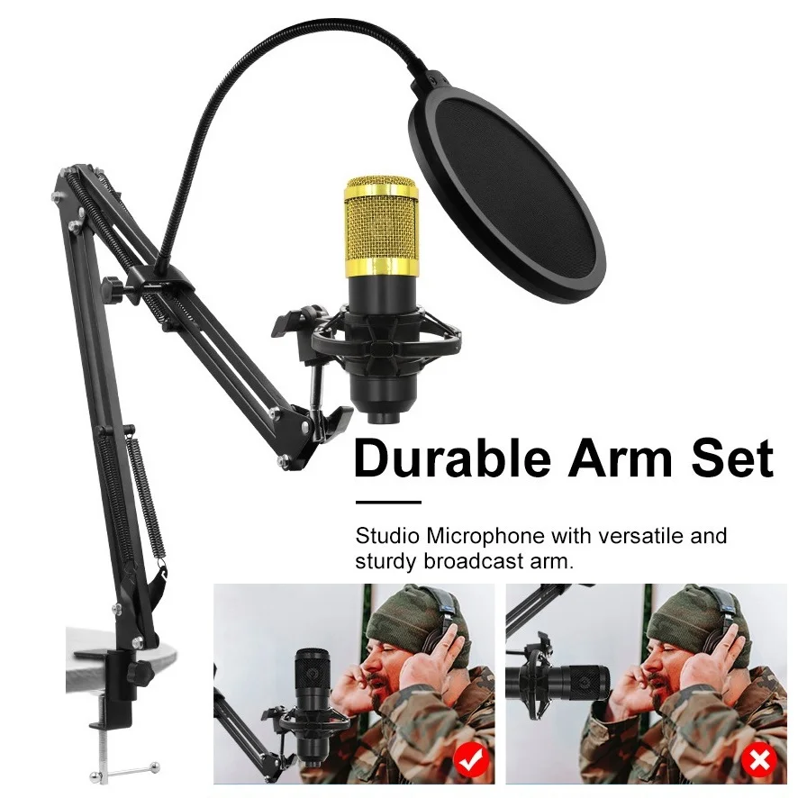 Kit de Micrófono de Condensador BM800, Soporte de Brazo para Tarjeta de Sonido Profesional, Mezclador de Estudio V8, Tarjeta de Sonido en Vivo, Micrófono para Grabación de Canto