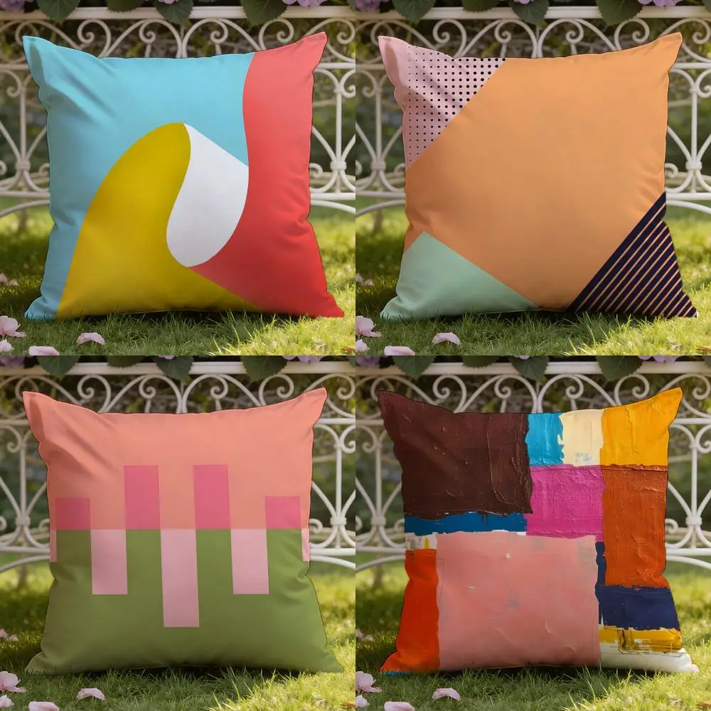 Pure Color Splicing Texture Cushion Cover Home & Car Dual-Scene Pillow Cover: Reversible for Premium Comfort