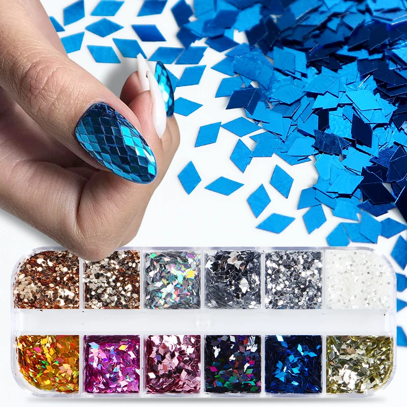 Holographic Glitter Rhombus Sequins For Nail Design Sparkling Diamond Shape Paillette Flakes Nail Art Decorations Accessories