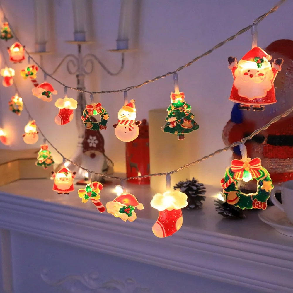Christmas String Lights Acrylic Snowman Santa Reindeer Hanging Ornaments for Christmas Tree Window Shop Display Home Decoration