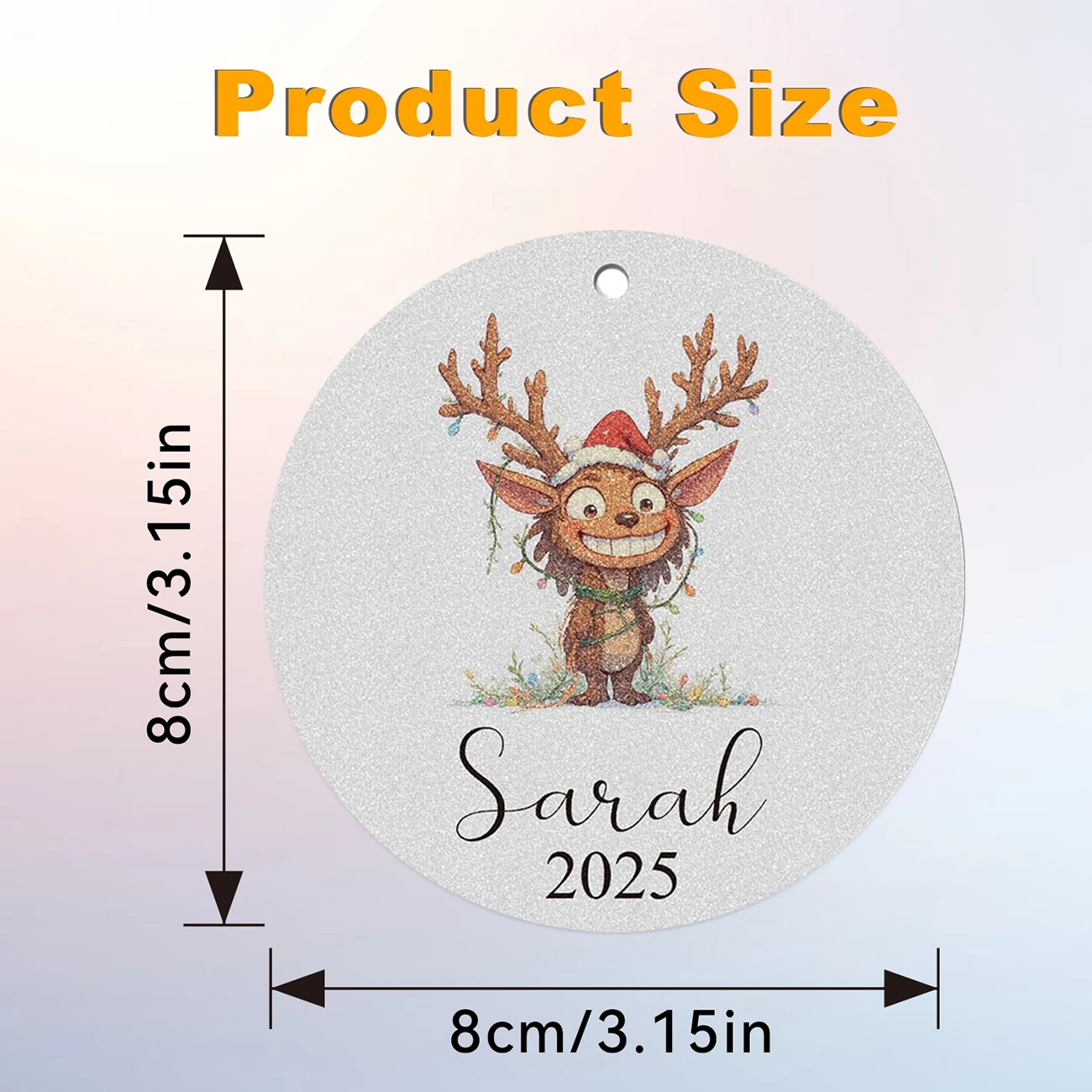 Custom Round Acrylic Christmas Ornament, Personalized Name & Year, Cute Reindeer 2D Flat Hanging Pendant, Xmas Tree Decor, Holid