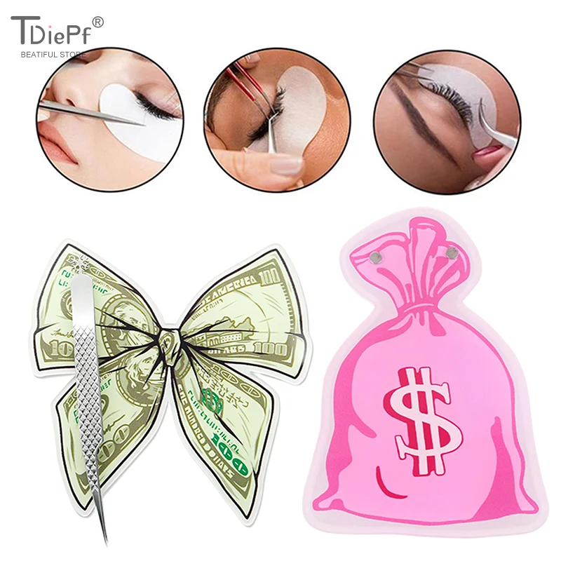 Acrylic Dollar Bag Dollar Bow Pattern Shape False Eyelash Tray Stand Holder Eyelash Extensions Hand Plate Eye Lash Grafting Tool