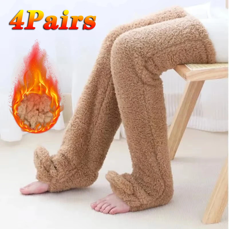 1-4Pairs Winter Socks Thickened Warm Floor Socks Knee-high Socks Long Soft Plush Socks Women's Stockings Sleeping Socks