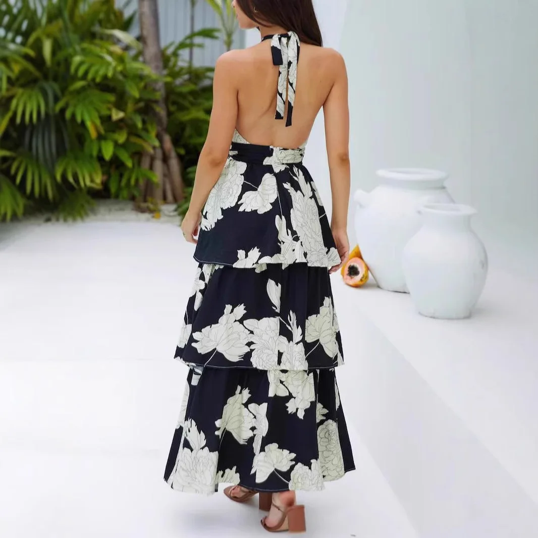 Summer Sexy Women Maxi Halter Dress 2025 Casual Sleeveless Off Shoulder Backless Long Dresses Elegant Vestidos