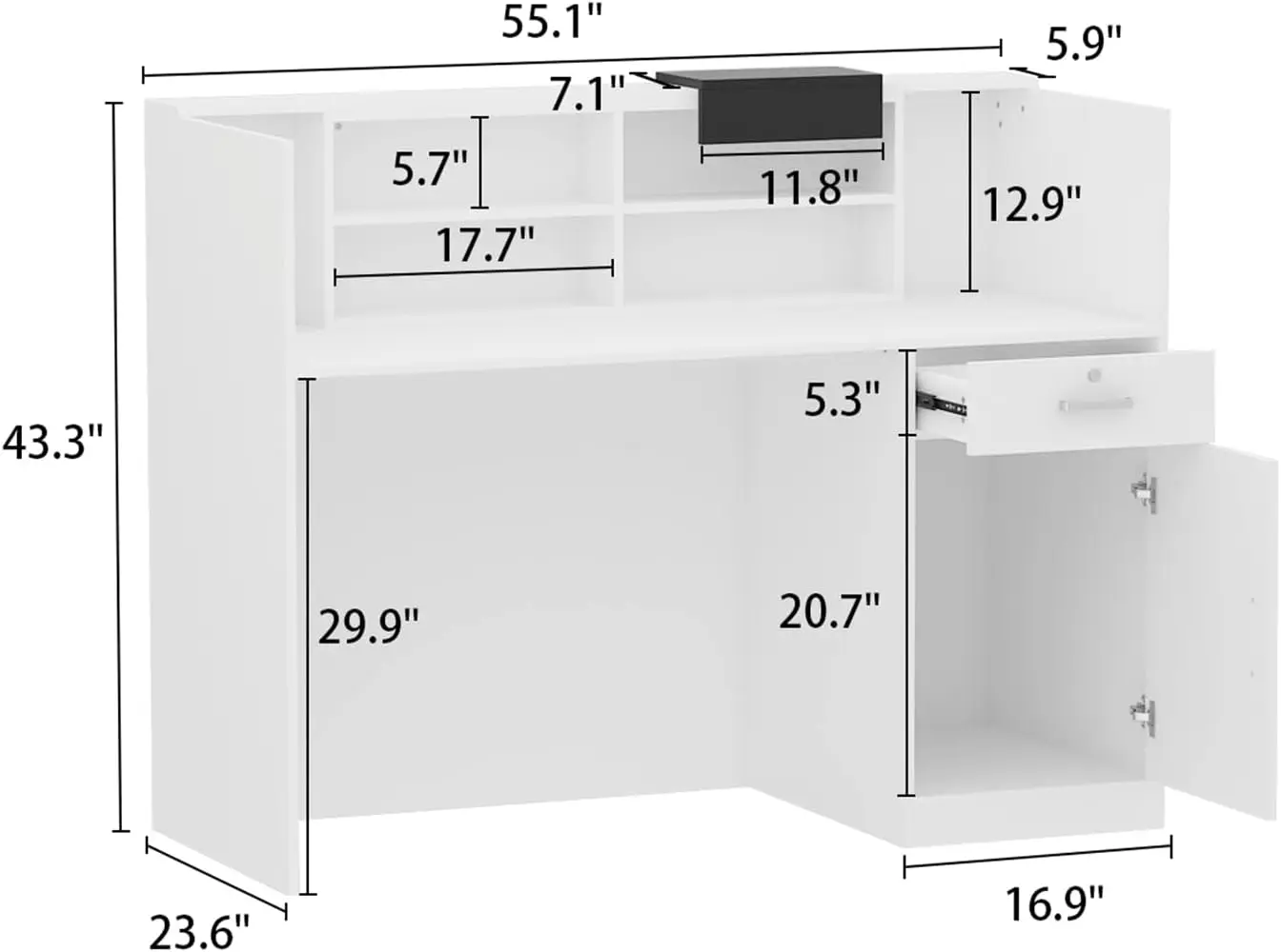 Homsee Modern Reception Desk Counter With Hutch, Adjustable Storage Cube, Lockable Drawer & 1 Door Cabinet, Office Wooden