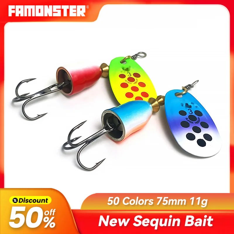 

Famonster Fishing Lure Spinner Wobblers Rotating Colorful Bionic Jig Metal Sequin Trout Spoon Hooks Carp Pesca Pike Bass Winter