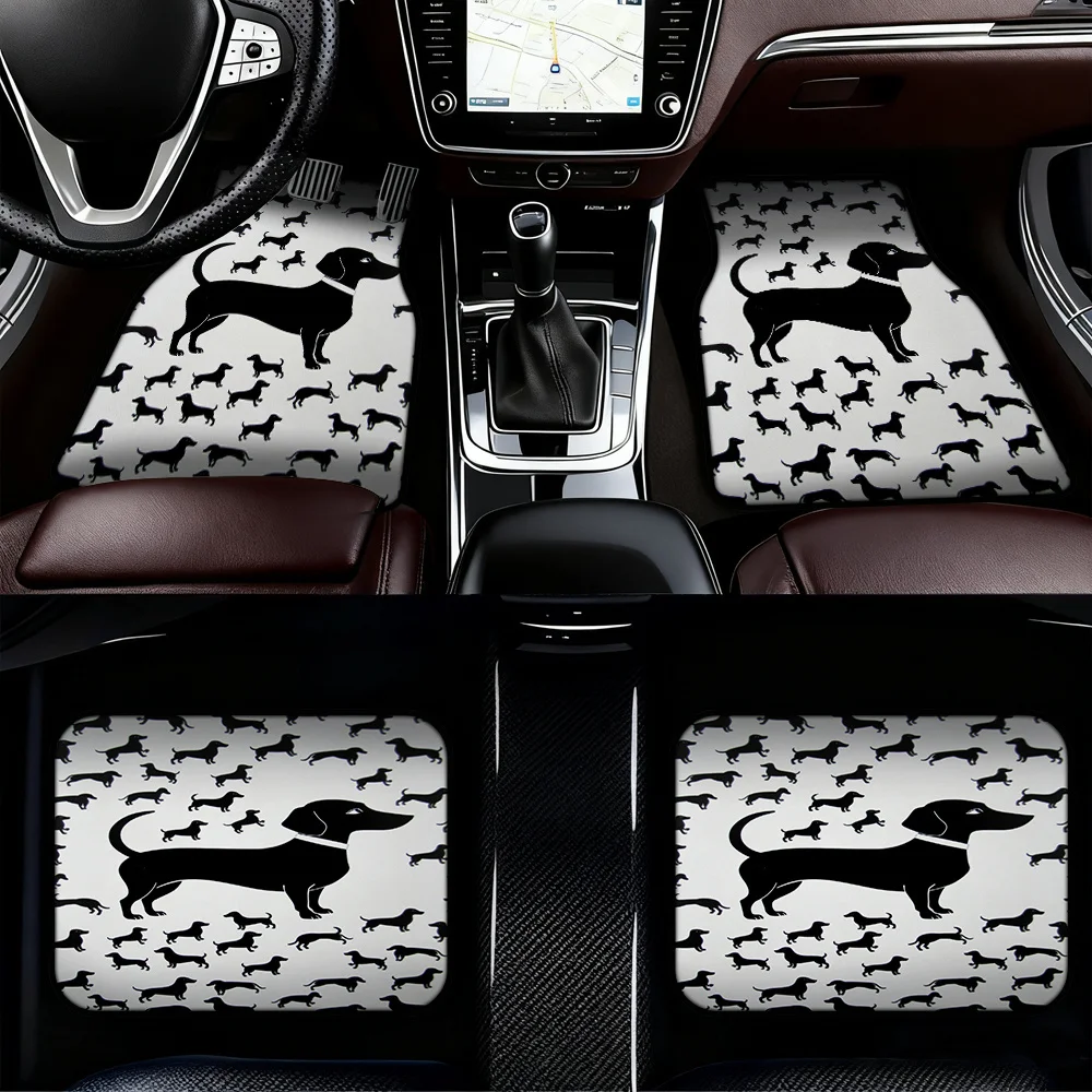 4pcs Dachshund Dog Floor Mats - Pet-Friendly Car Interior Mat With Stylized Dachshund Design, Non-Slip Backing, Durable Polyeste