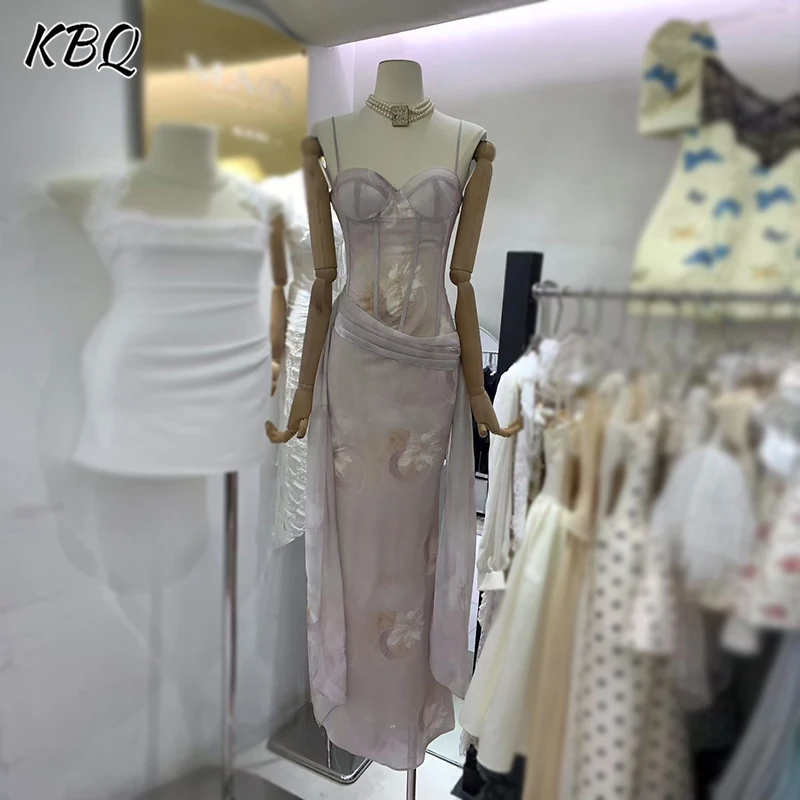 

KBQ Hit Color Elegant Slimming Chic Dresses for Women Square Collar Sleeveless High Waist Temperament Dress Female Fashion New