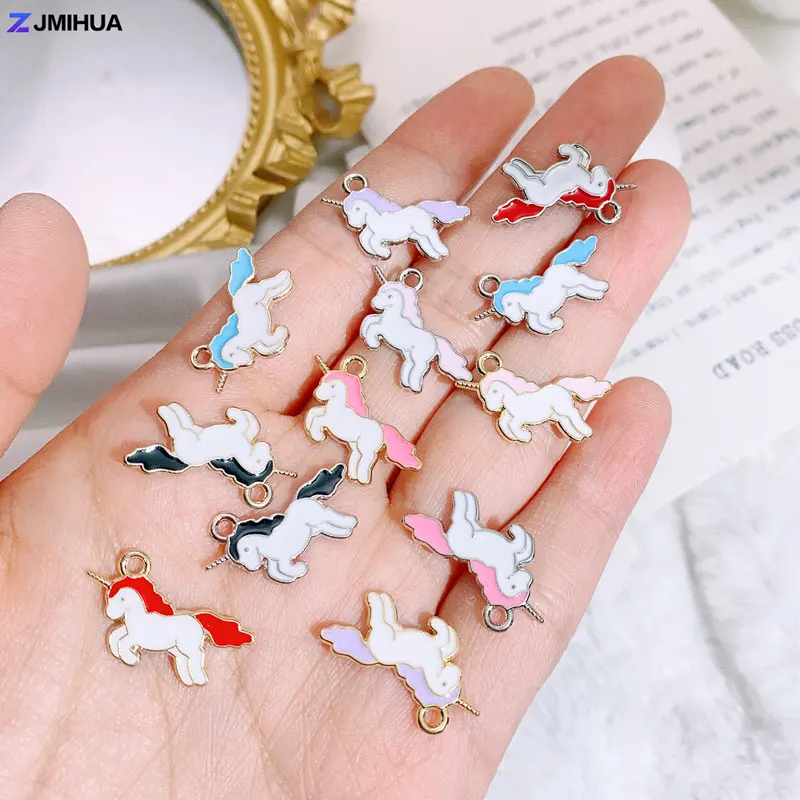 15pcs aranyos Mali Zománc Unikornis charms számára ékszer Gyártás Látlelet DIY handmade fülbevaló bracelet mesterségek Anyagellátás kiegészítők