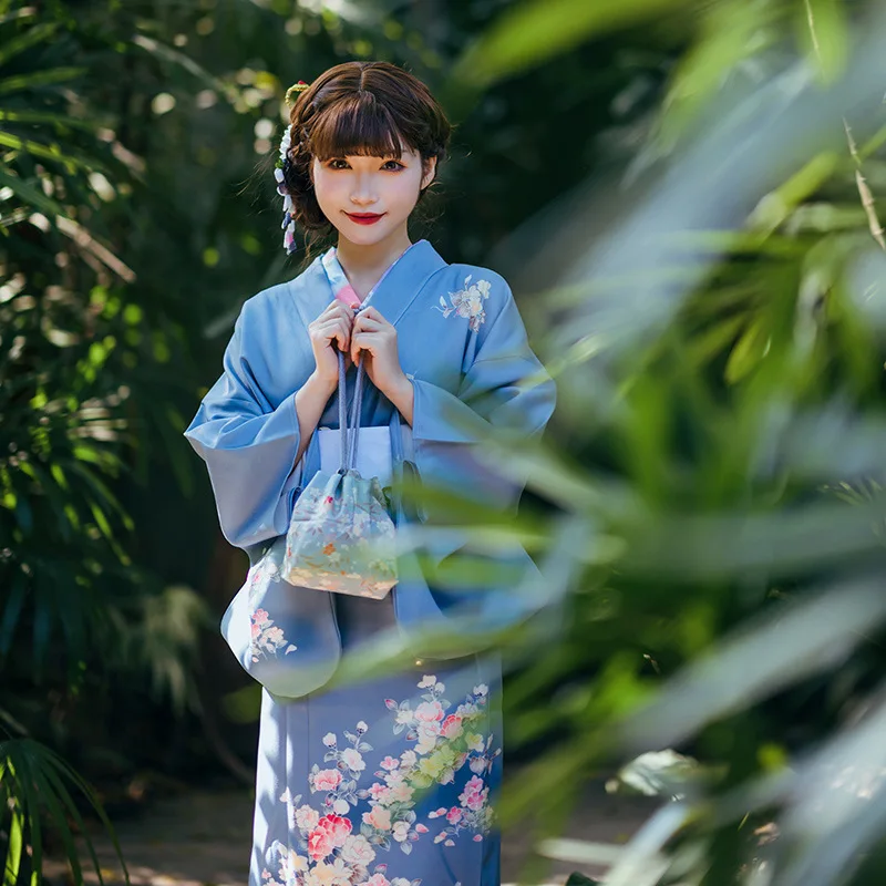 

Женский винтажный синий халат-кимоно — мягкая элегантная хлопковая одежда для сна с подходящими аксессуарами