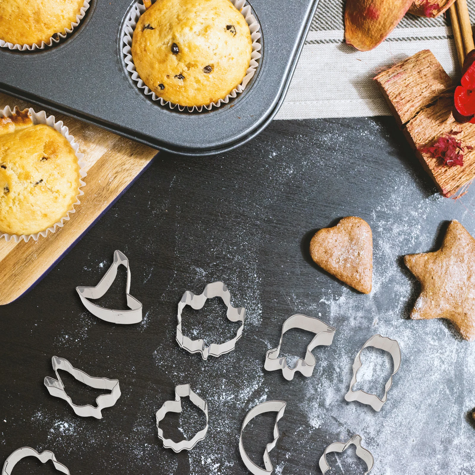 

12pcs Pumpkin Mini Dough Stainless Steel Baking Metal Cookie Cutters Tools Halloween Dough Shaper Set Biscuit Mold