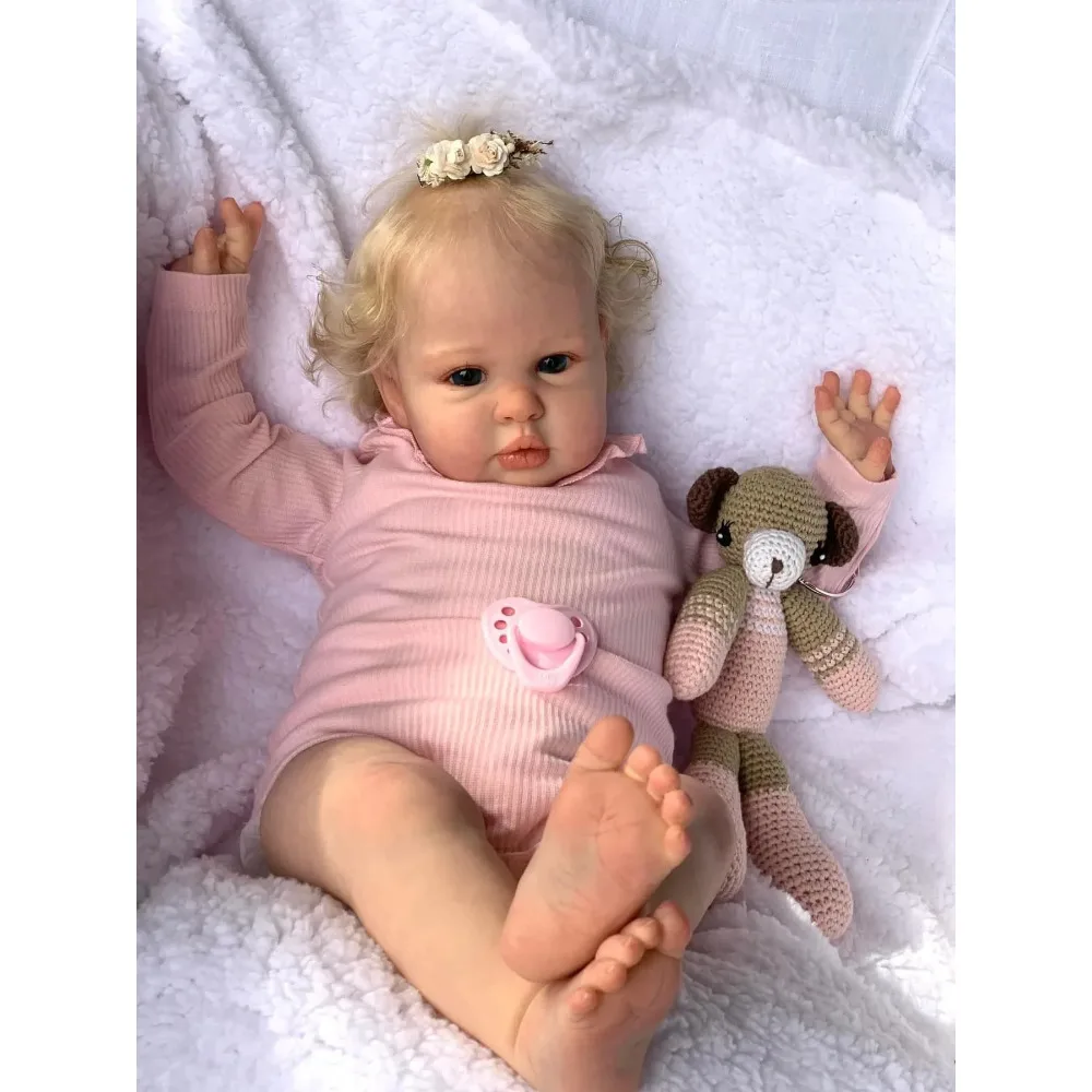 60CM Reborn Baby Doll Toddler Princess Girl Ellie with Blonde Hair Multilayer Painting Hand Detailed Veins Muñecas Bebe Reborn