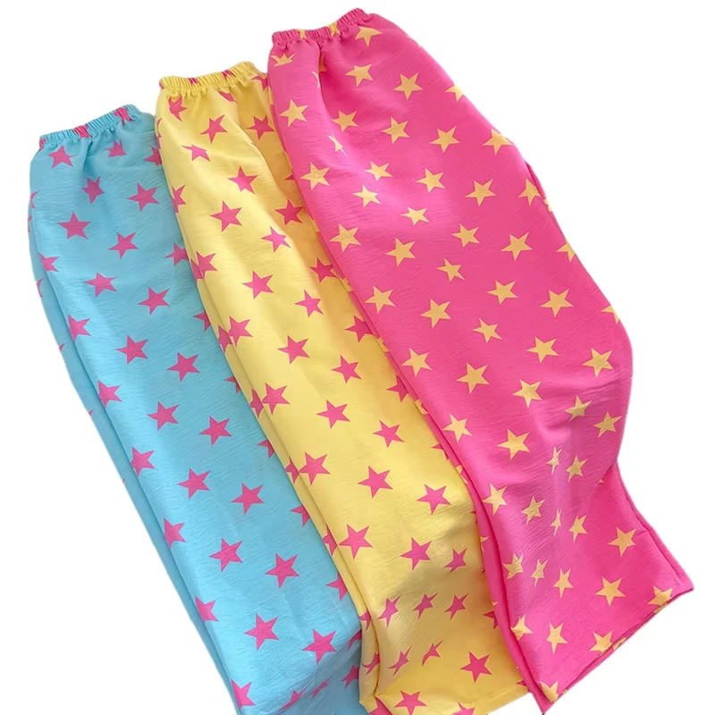 2026 Women Colorful Star Print Cuffed Jogger Pants Multi Solid Base Star Allover Print Elastic Waist Casual Home Trousers Kids