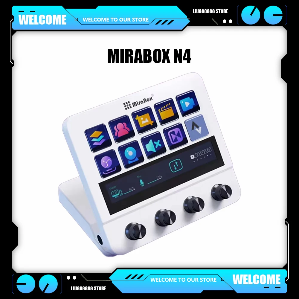 Mirabox N4 Stream Deck 10-Key Visual Macro Keyboard Adjustable Stand Touch Strip Dual Usb-C & Usb-A Hub Quad-Dial Interface