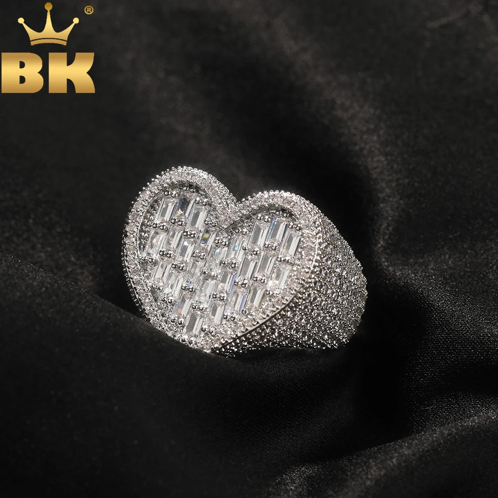 TBTK Big Baguettecz Heart Ring Full Paved Out Square Cubic Zirconia HipHop Ring Delicate Punk Jewelry For Men And Women