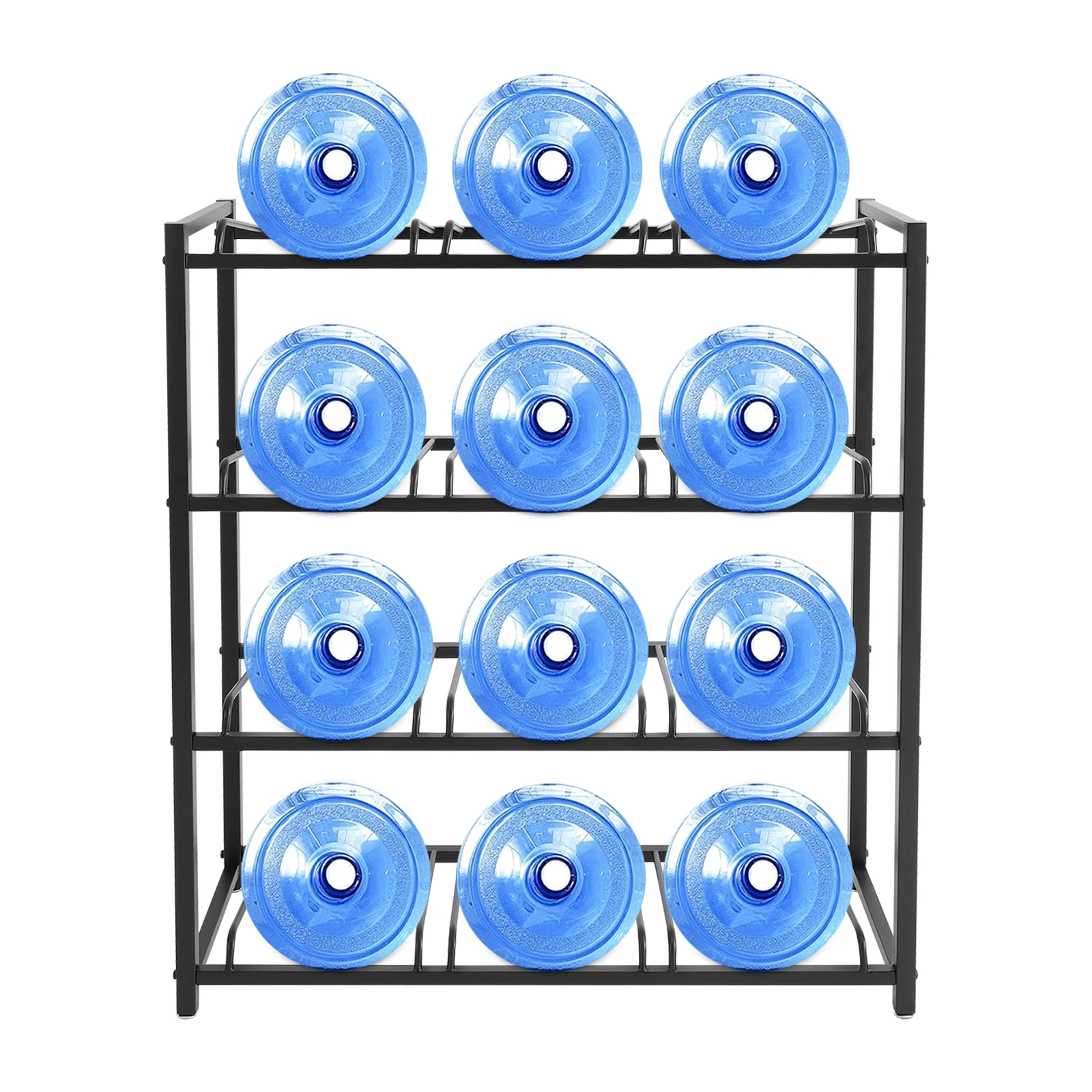 Water Bucket Shelf, 4-Tier Heavy Duty 12 Positions 5 Gallon Water Jug Organizer, Rust-Proof Free Standing Water Bottle Holder for Home Commercial Use