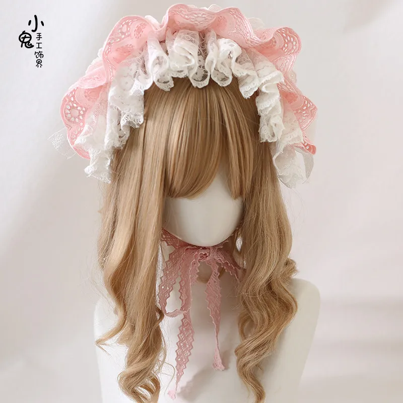 

Lolita Headband Sweet Pink White Lace Bow Hair Accessories Doll Style Cute Japanese Lolita Headwear Kawaii