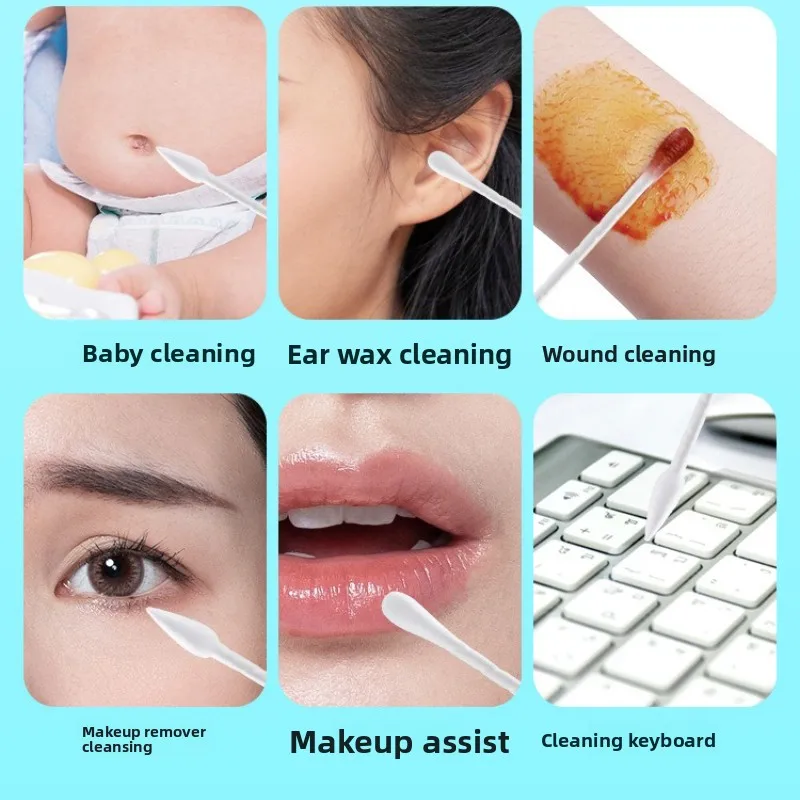 新しい使い捨て綿棒150本入り、両端使えるコスメツール、個別包装で携帯に便利、ホットメイクアップ用綿棒