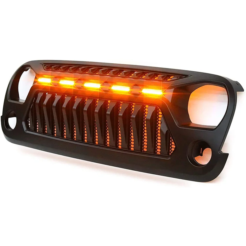 

Bumper Mesh Grills With Amber LED Lights ABS For Jeep Wrangler JK 2007-2017 Modified Front Grill Cover Racing Grille