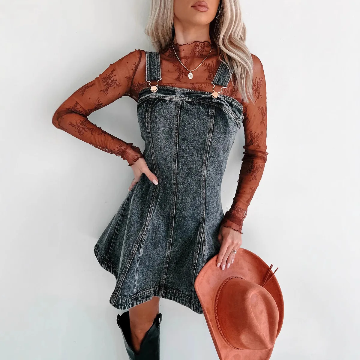 

Spring Elegant Sleeveless Denim Suspender Dress For Women Fashion Slim Solid A-Line Dress 2025 Casual High Street Short Dress