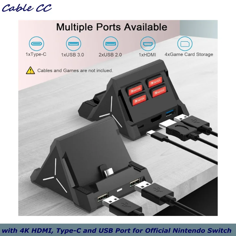 Dock for Switch OLED, Portable Replacement TV Docking Station with 4K HDMI, Type-C and USB Port for Official Nintendo Switch