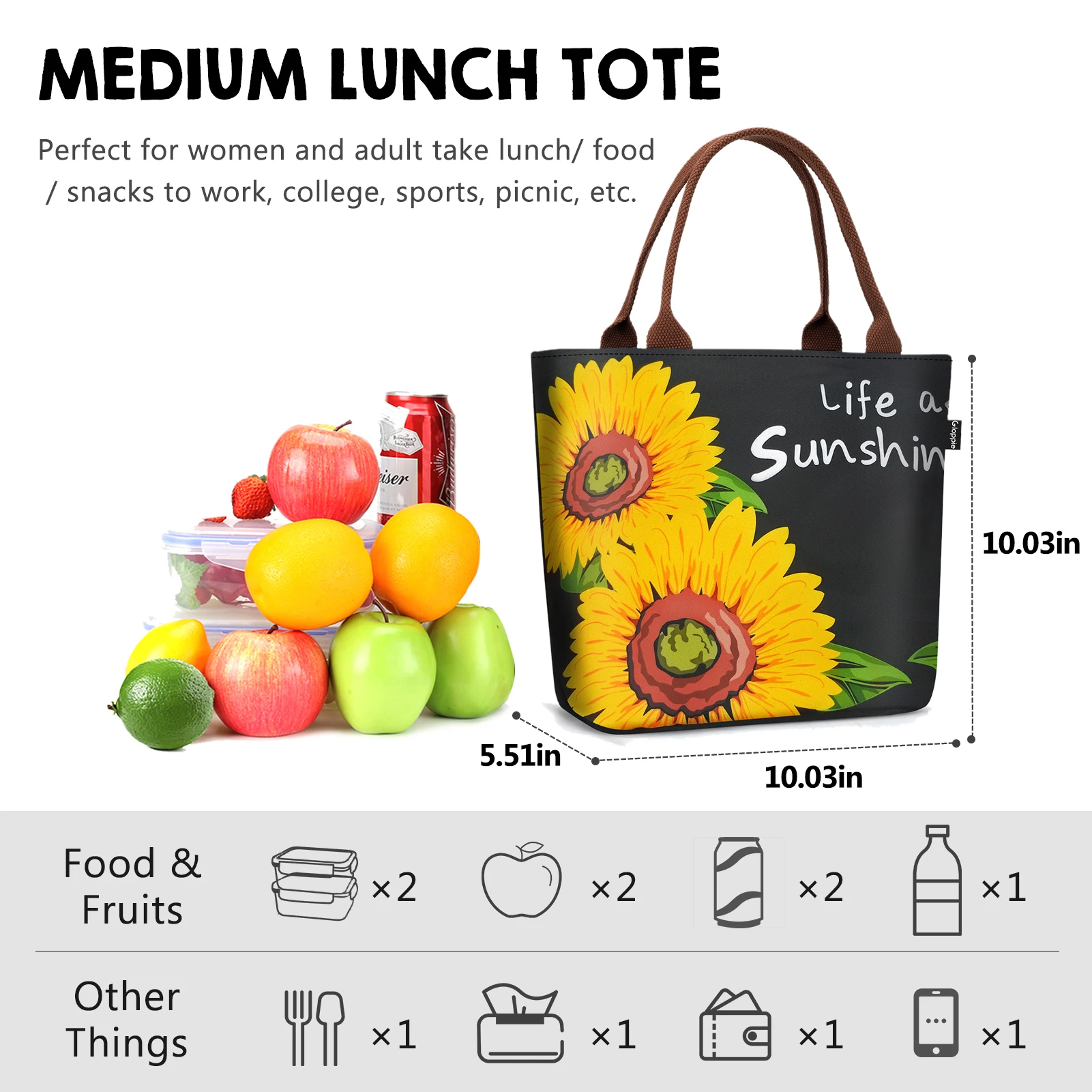 Aosbos Loncheras Para Mujer Sunflower Lunch Boxes for Children Cooler Bag Portable Fridge Thermal Bag School Child Lunch Box