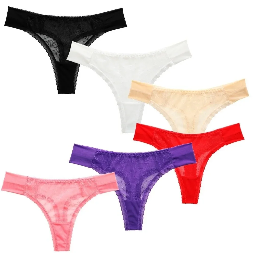 

Low Waist Mesh Sheer Lace Thong Cotton Crotch Transparent Mesh Briefs Women Underpants Intimate Romantic T Panties Home