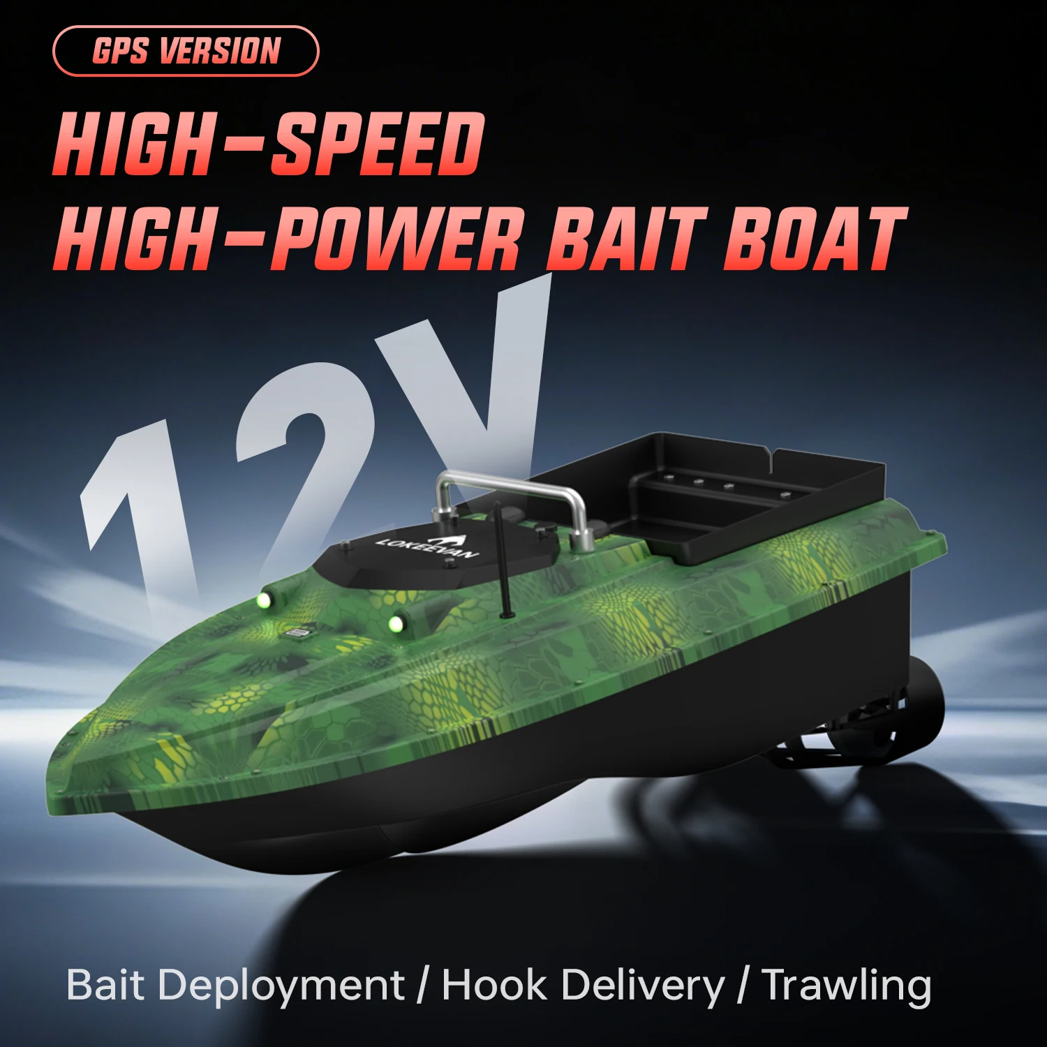 LOKEEVAN Neues D80E GPS-Köderboot, Schnelles Bootmodell, 46800 mAh 12V GPS+Beidou Dual-Positionierungssystem, Sonar-Sensor für Wassertiefen- und Temperaturanzeige, 500 Meter Reichweite, Drahtlose