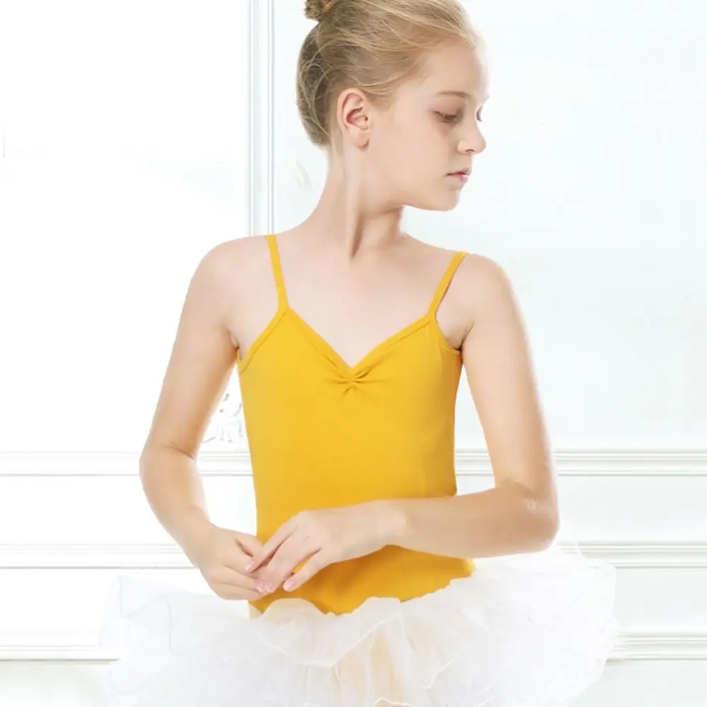 ชุดบอดี้สูทบัลเลต์ผ้าฝ้ายแฟชั่น คอวี สำหรับนักกายกรรมมืออาชีพ แบบยืดหยุ่น ไม่มีแขน สำหรับเด็กผู้หญิง