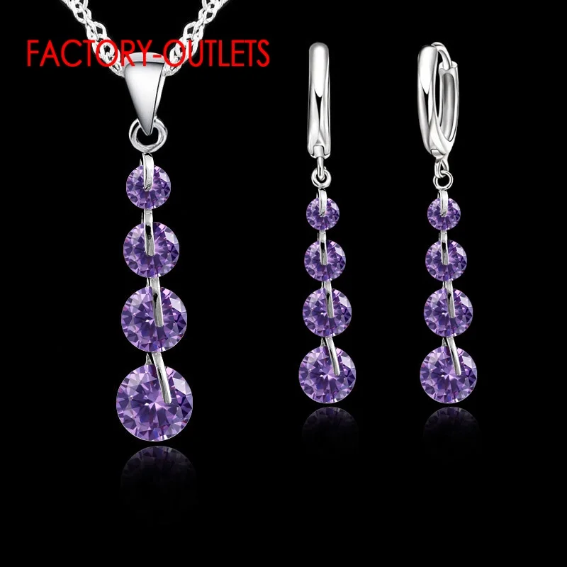 925 Sterling Silver Pendant Necklaces Hoop Earrings Set  Fashion Jewelry Round CZ Crystal Women Girls Engagement Anniversary