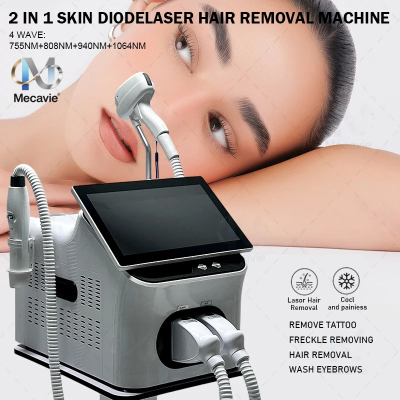 Latest FAC Technology 2 IN 1 Portable Laser Machine - 808nm Diode Hair Removal & Nd:YAG Pico Tattoo Removal 4000W Ice Permanent