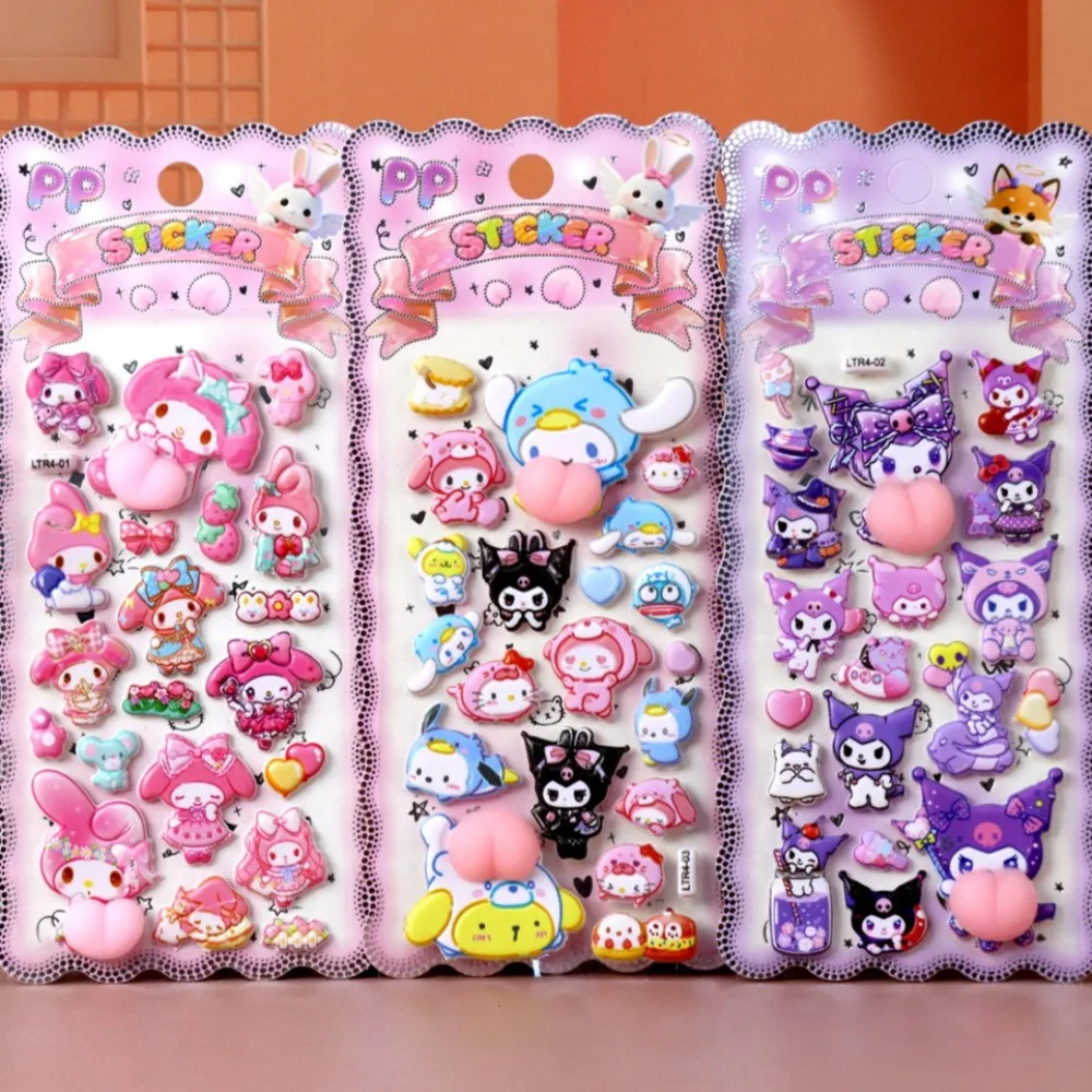 3 шт. забавные креативные наклейки Sanrio Happy Buttocks Kuromi Melody, мягкие декомпрессионные игрушки, наклейки для телефона, ноутбука, ноутбука