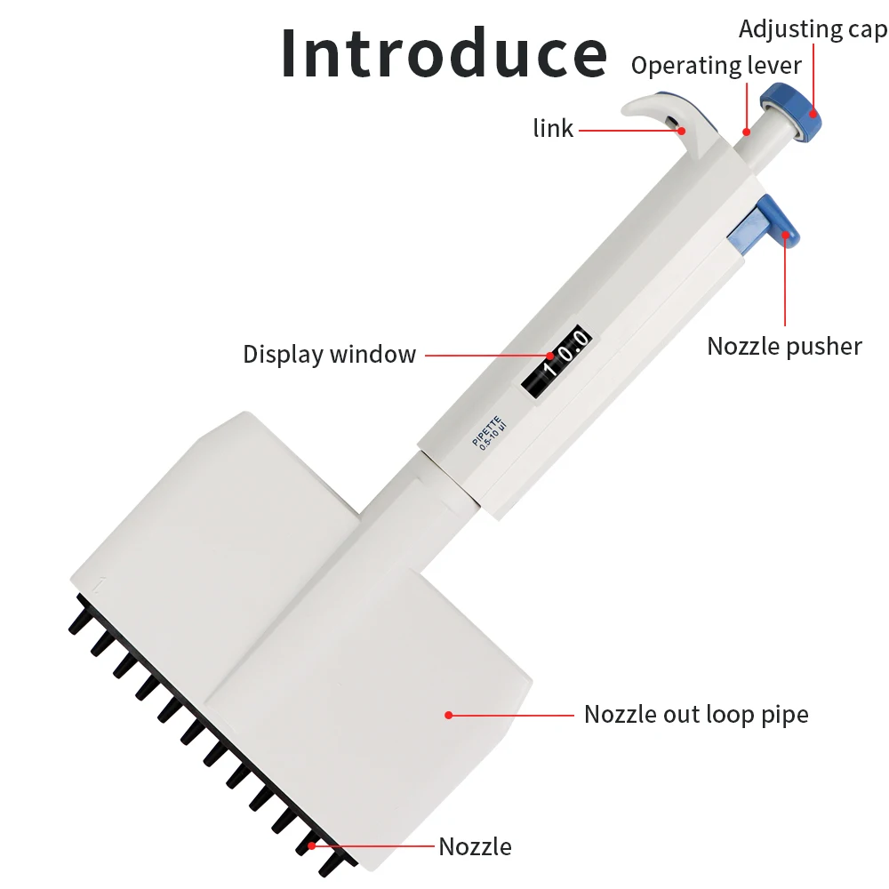 8 Channels 0.5-10ul/12 Channels 0.5-10ul/8 Channels 0.5ul Multichannel Pipettes Laboratory Micropipette Adjustable Pipettor