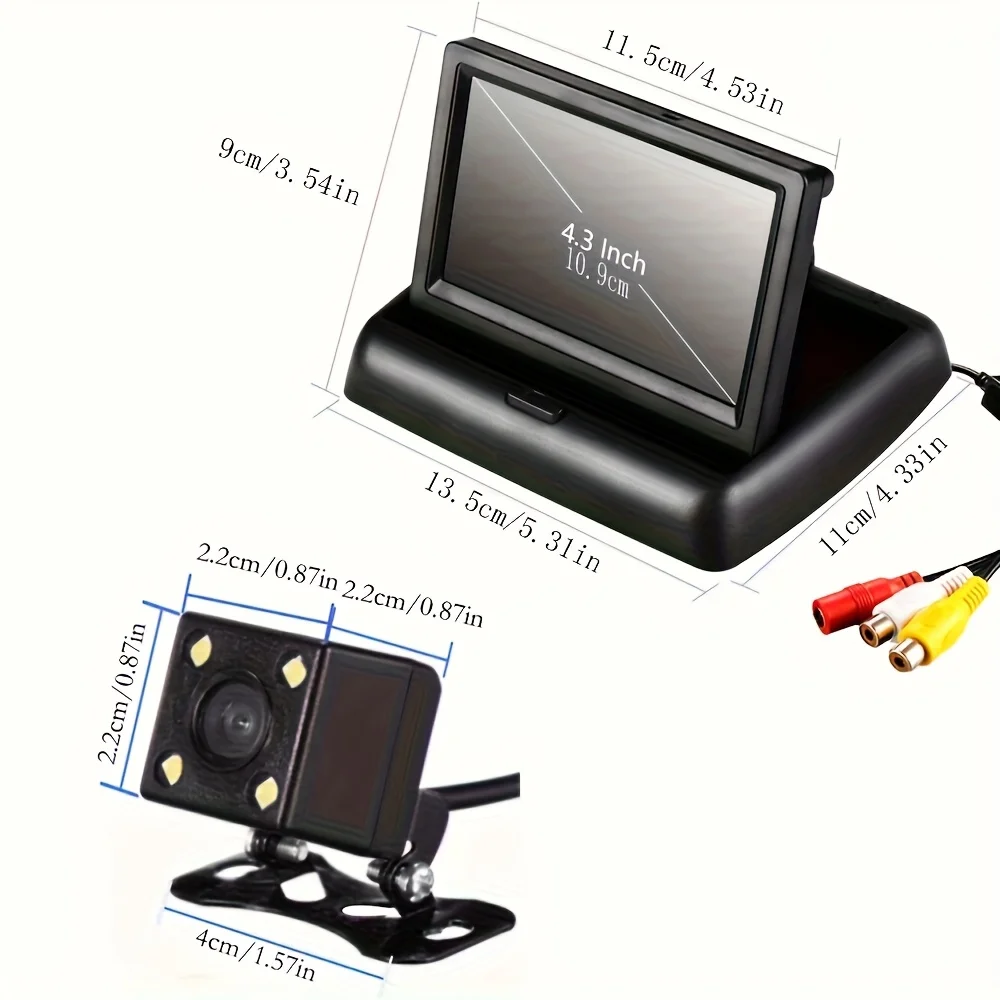 10.92cm Folding Monitor Ultra Clear HD Car Rearview Display 4LED Backup Camera Monitor Universal Kit