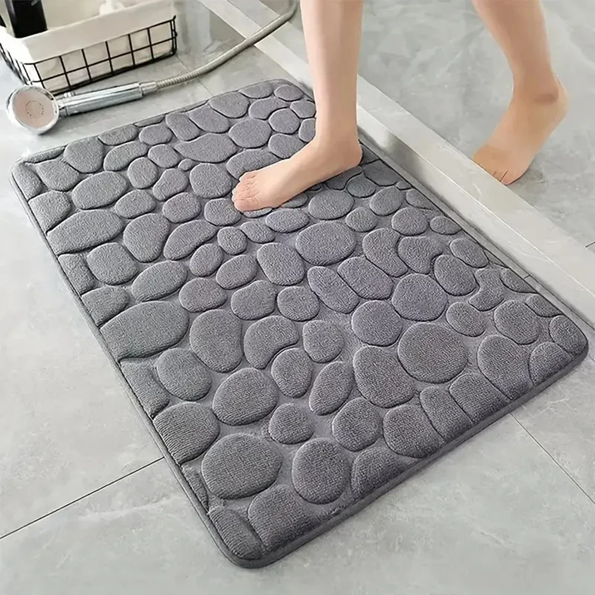Bathroom Non Slip Mat Bath Mats Absorbent Doormat Carpet 3D Cobblestone Embossed Door Floor Mats Machine Washable Quick Drying