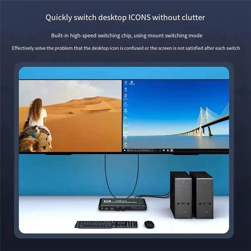 -MEOF KVM Switcher a doppio schermo con switcher ad alta risoluzione 4K @ 60HZ Jack per cuffie da 3,5 Integrazione audio e USB 3.0 Facile Insta