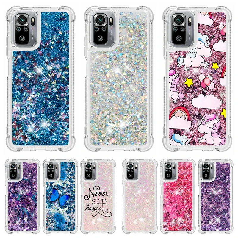 Glitter Quicksand Phone Case For Xiaomi Redmi Note 10 9 8 Pro 10S 9S 9T 4X Case Liquid Cover for Redmi 9T 10 7A 6 4X Cases Coque