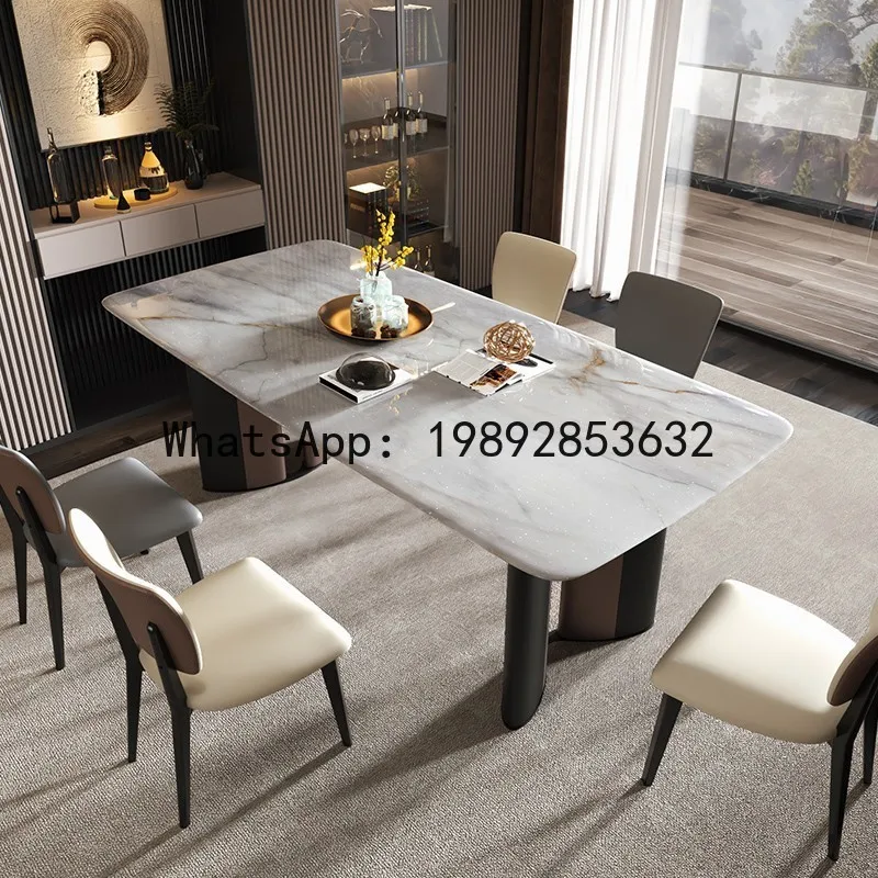 CZ   Natural Ultra-fine Crystal Stone Dining Table Marble Long Table Modern Color Crystal Stone Dining Table and Chair Set