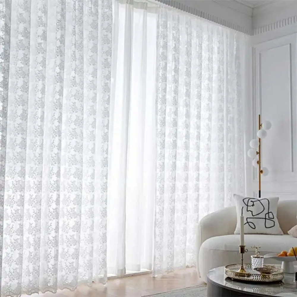 European White Lace Tulle Curtains For Living Room Floral Sheer Voile Curtain For Bedroom Window Screening Drapes Kitchen Blinds