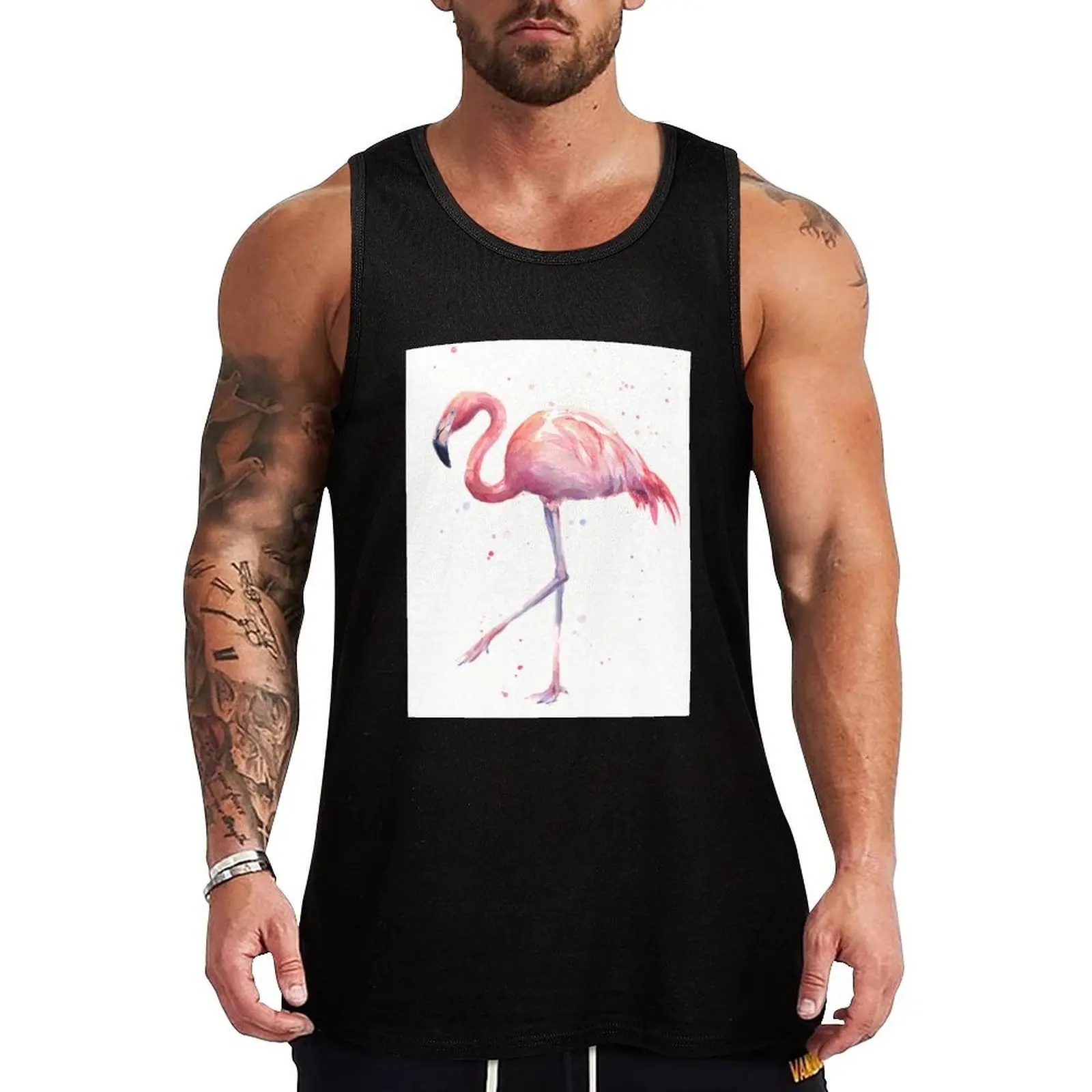 

Flamingo Watercolor Painting Tank Top Gym t-shirt man Man summer clothes gym shirt men cotton t-shirts man