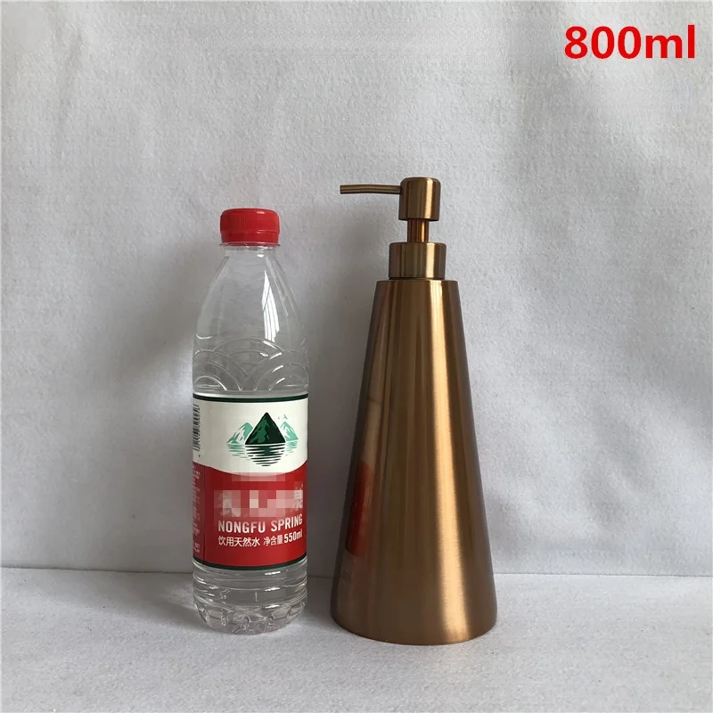 Dispensador de jabón de cocina de acero inoxidable 304, oro rosa, 800ml, cono grande, Hotel, KTV, botella de jabón de manos, botella de Gel de ducha