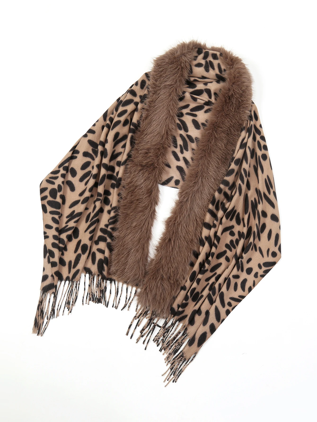 New fashionable imitation cashmere leopard print fur collar shawl, casual, soft and warm women\'s tassel scarf shawl