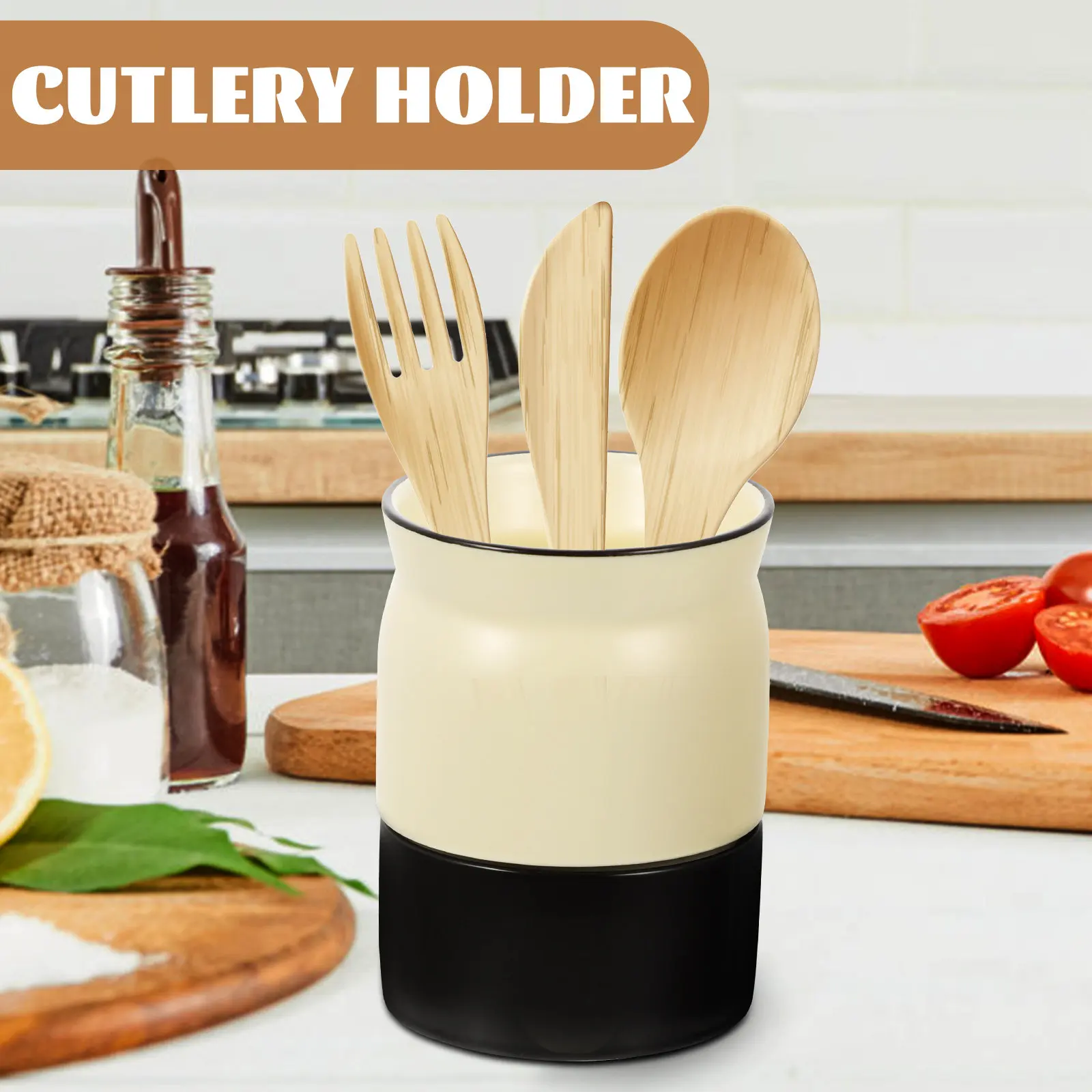 

Decorative Ceramic Cutlery Storage Bucket Versatile Kitchen Utensil Holder for Flatware Spoons Chopsticks Ladles Whisks